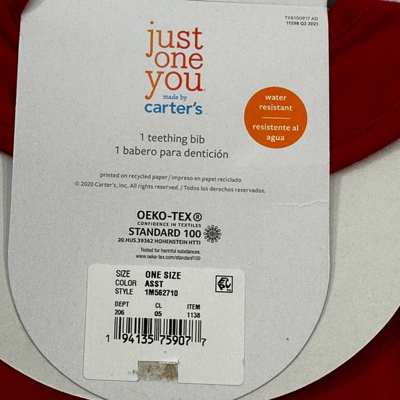 Carter's Just One You Baby Teething Bib My First Visit From Santa Red New - Picture 5 of 7